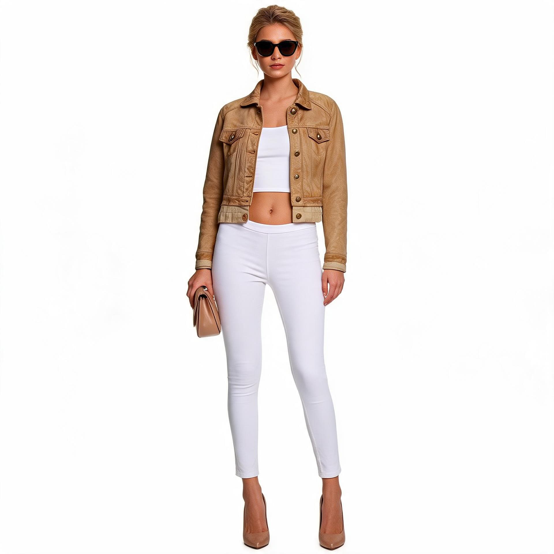 Brown leather jacket for ladies.