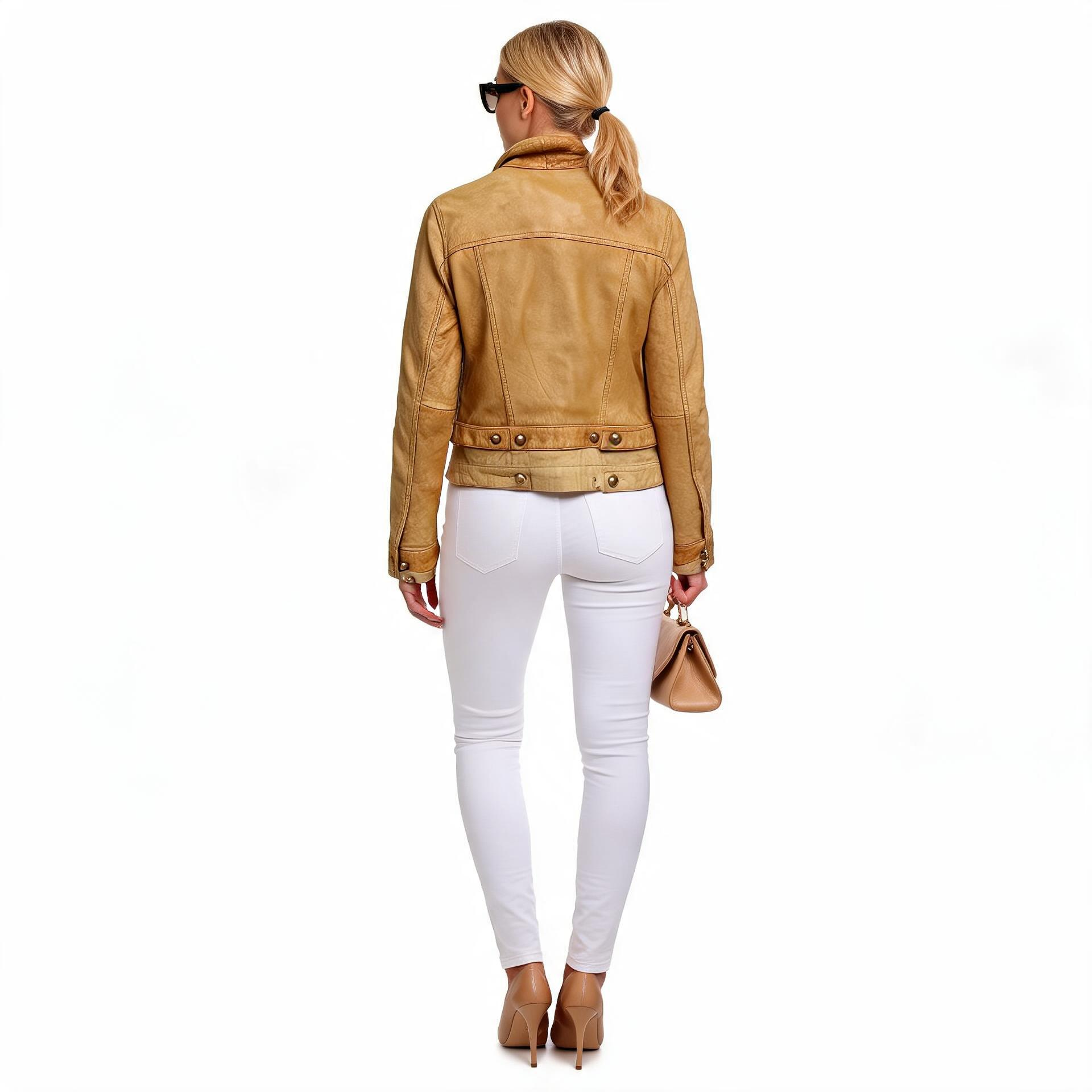 Brown leather jacket for ladies.