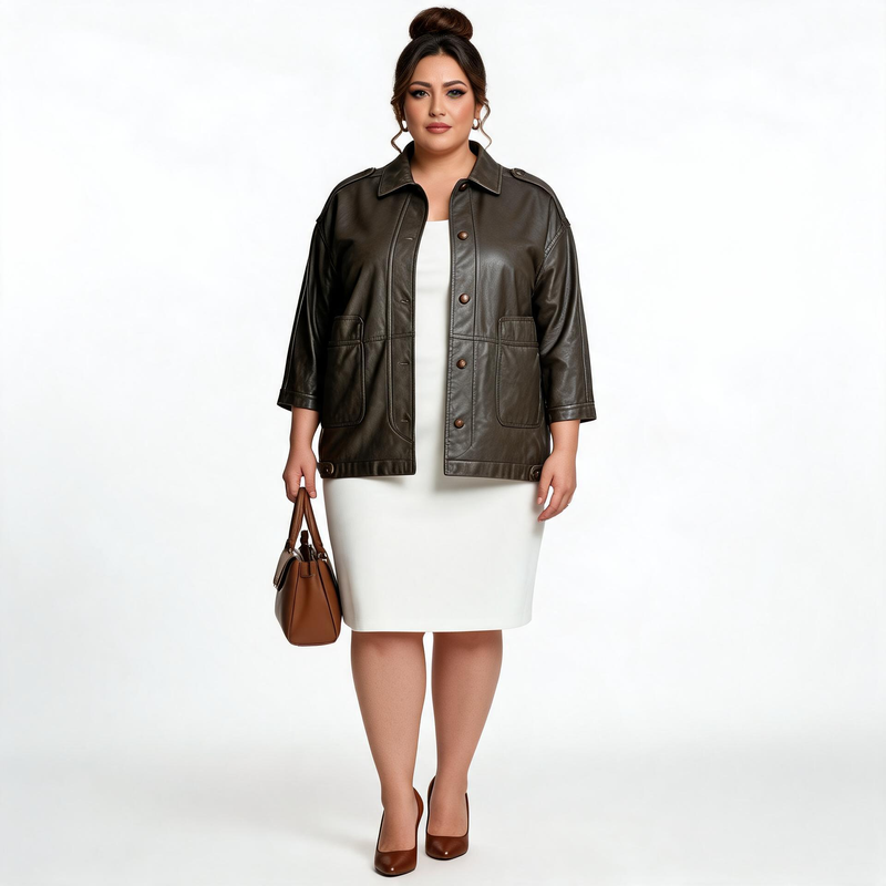 Ladies brown leather jacket.