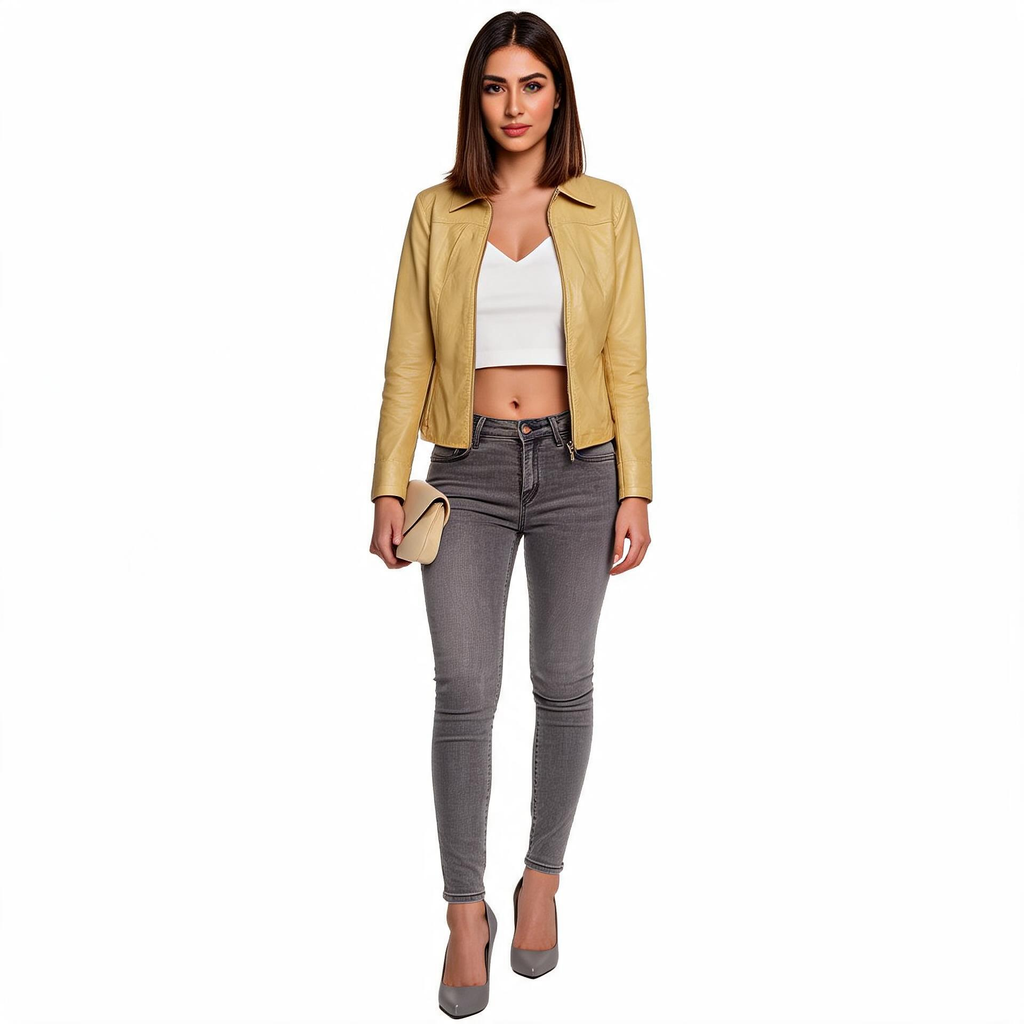 Ladies lite brown leather jacket.