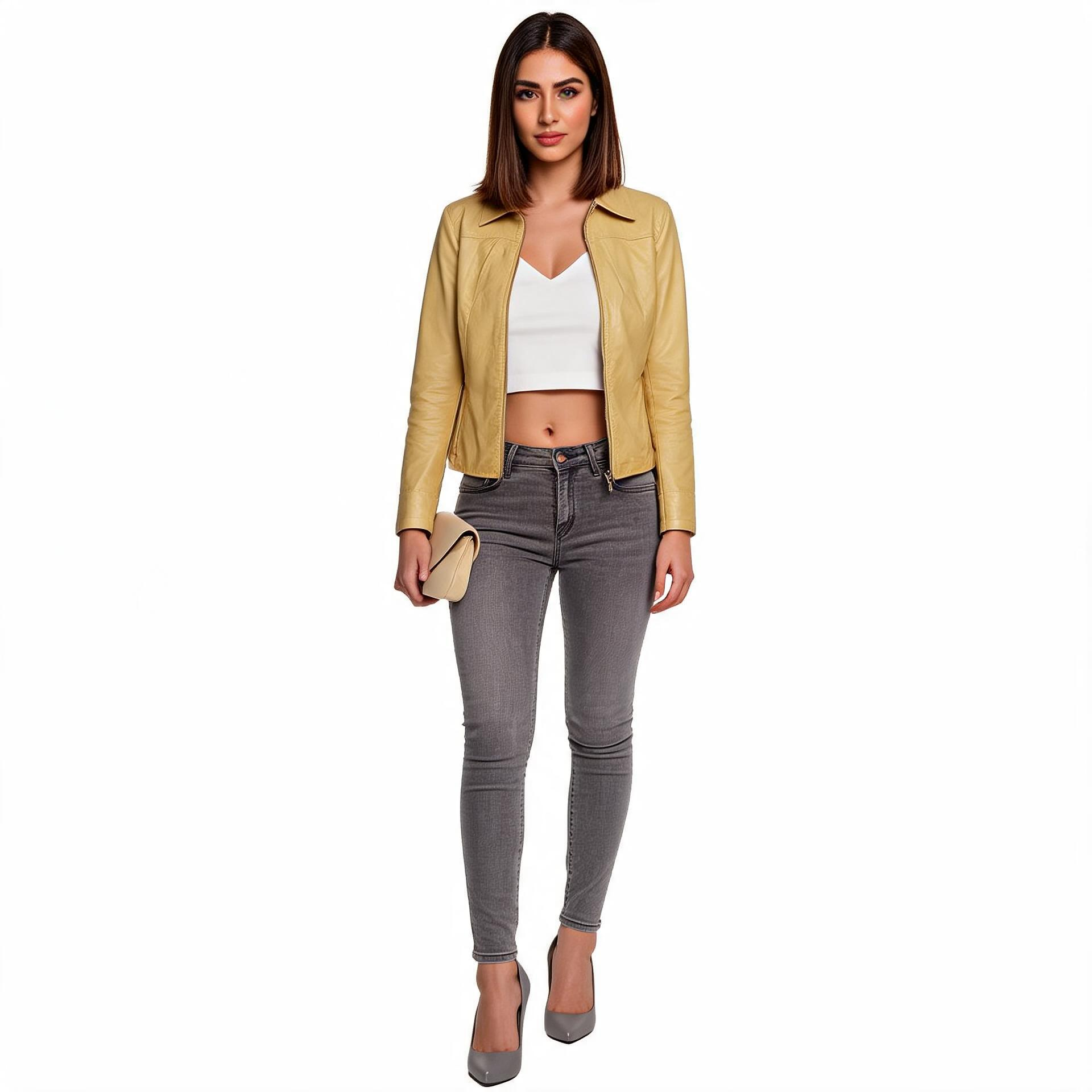 Ladies lite brown leather jacket.