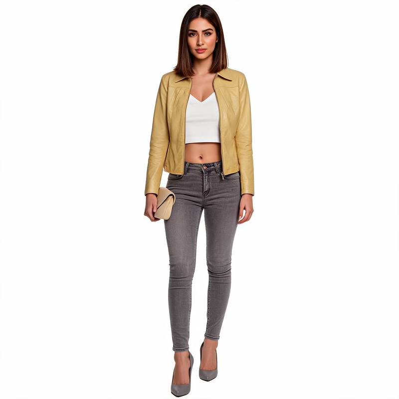 Ladies lite brown leather jacket.