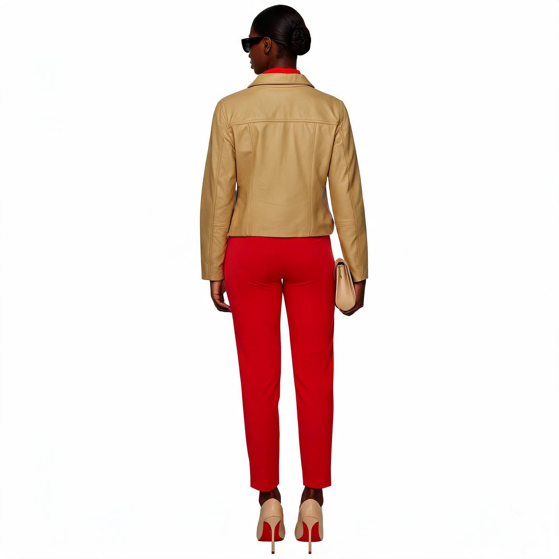 Ladies cream white leather jacket.