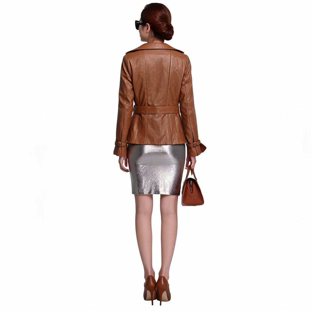 Ladies brown leather jacket.