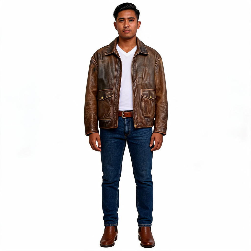 Charcoal brown leather jacket for man.
