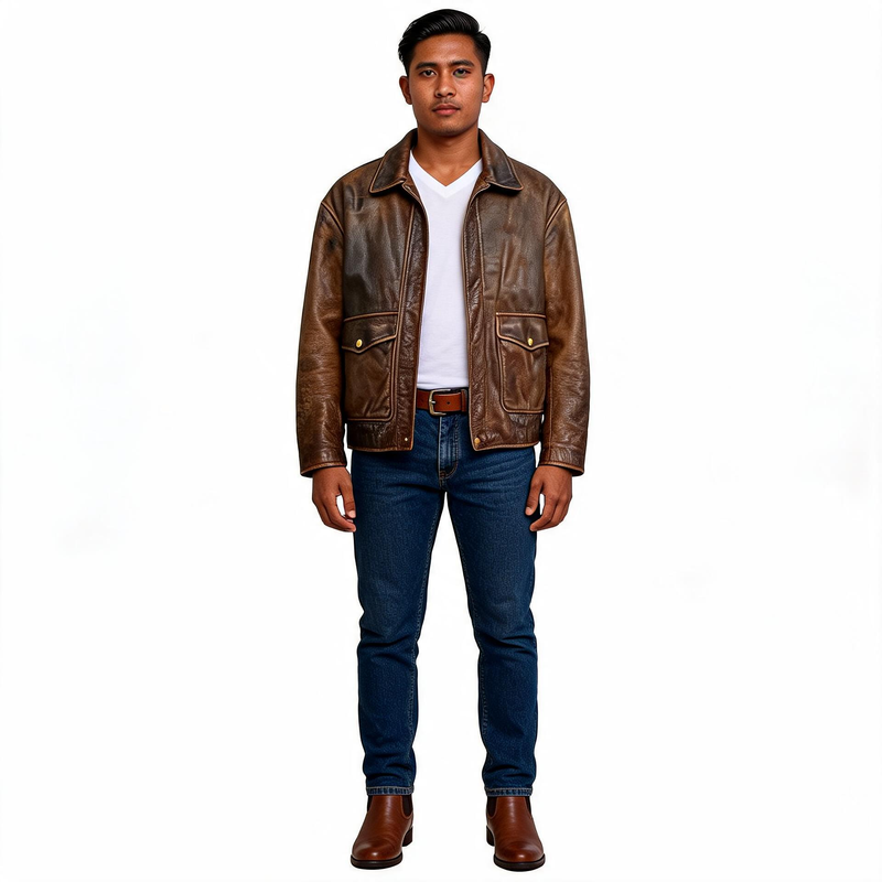 Charcoal brown leather jacket for man.