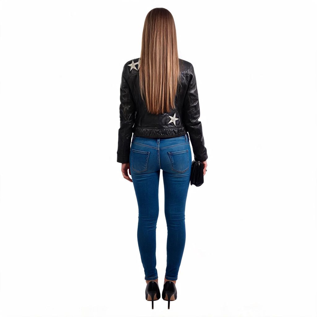 Ladies black leather jacket.