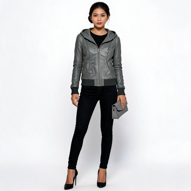 Ladies grey leather jacket