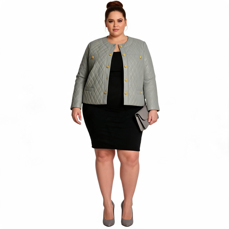 Ladies grey leather jacket.