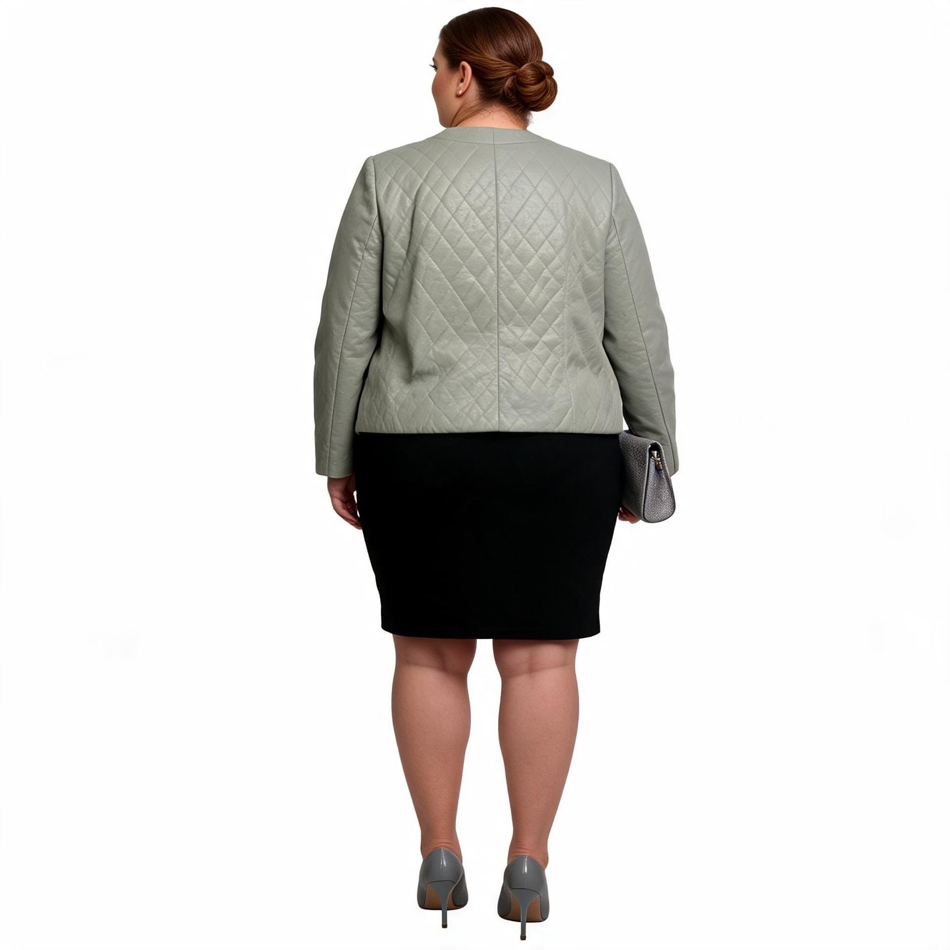 Ladies grey leather jacket.