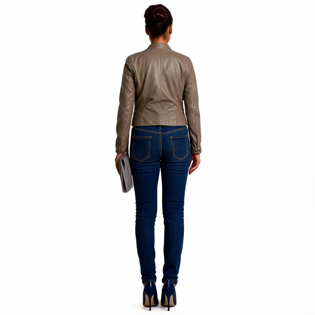 Ladies grey leather jacket.