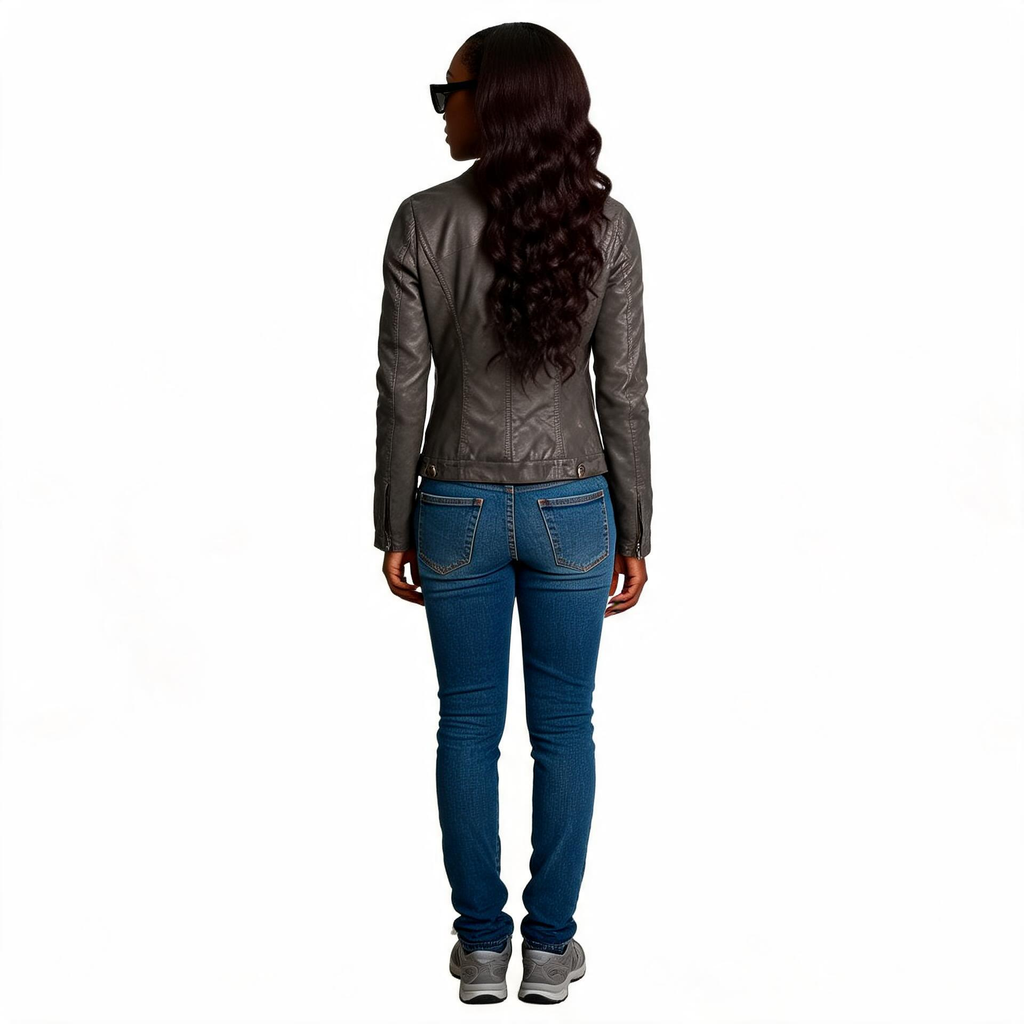 Grey leather jacket for ladies.