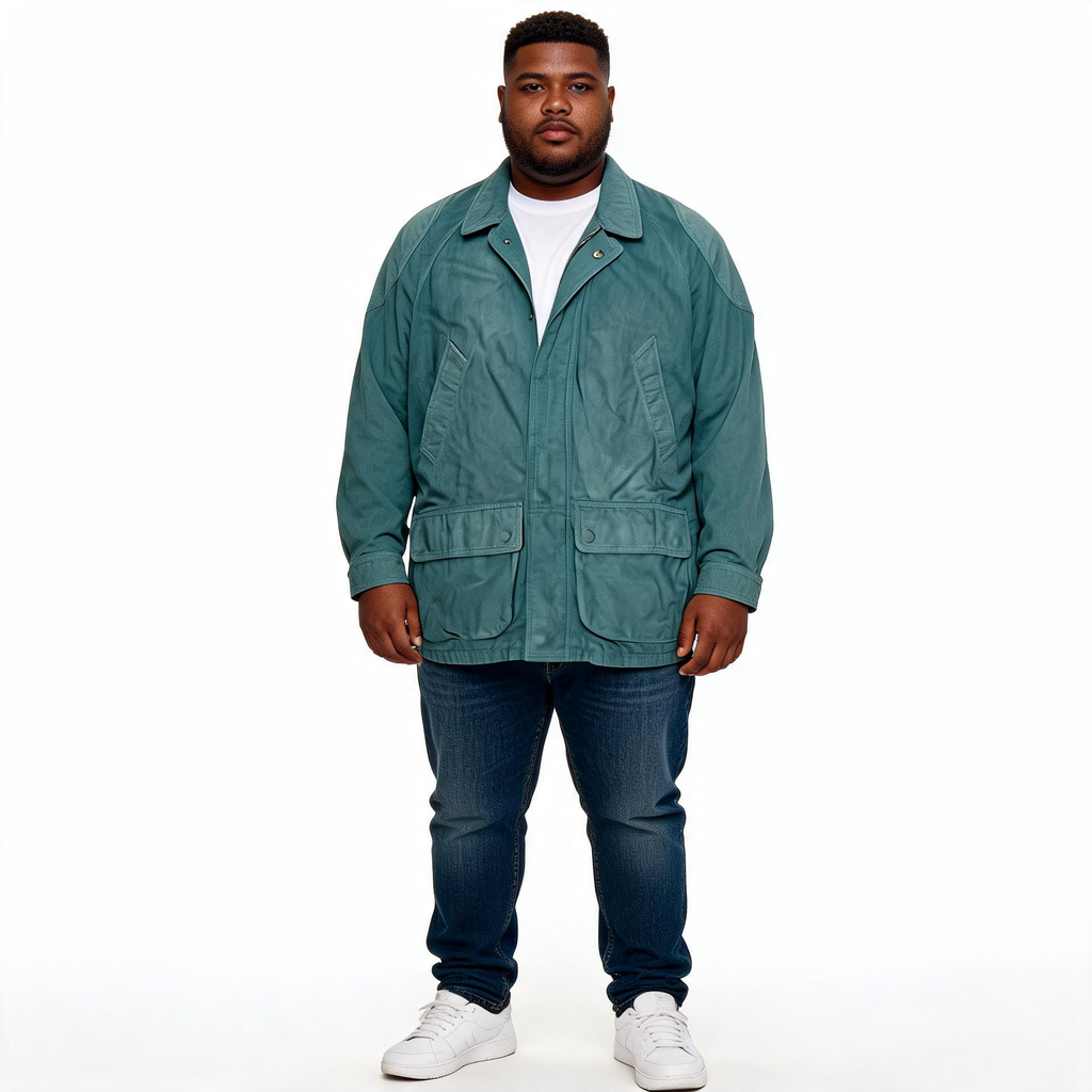 Green leather jacket for man.