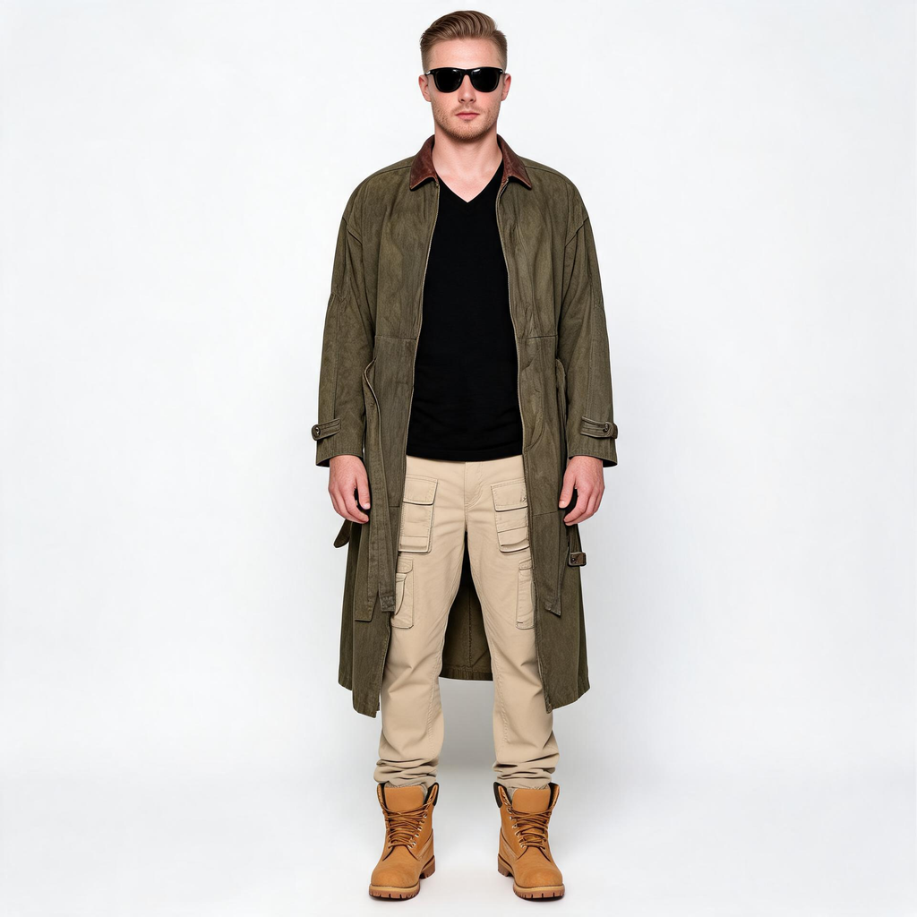 Green leather jacket for man.