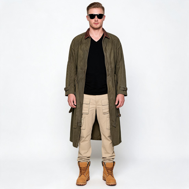 Green leather jacket for man.