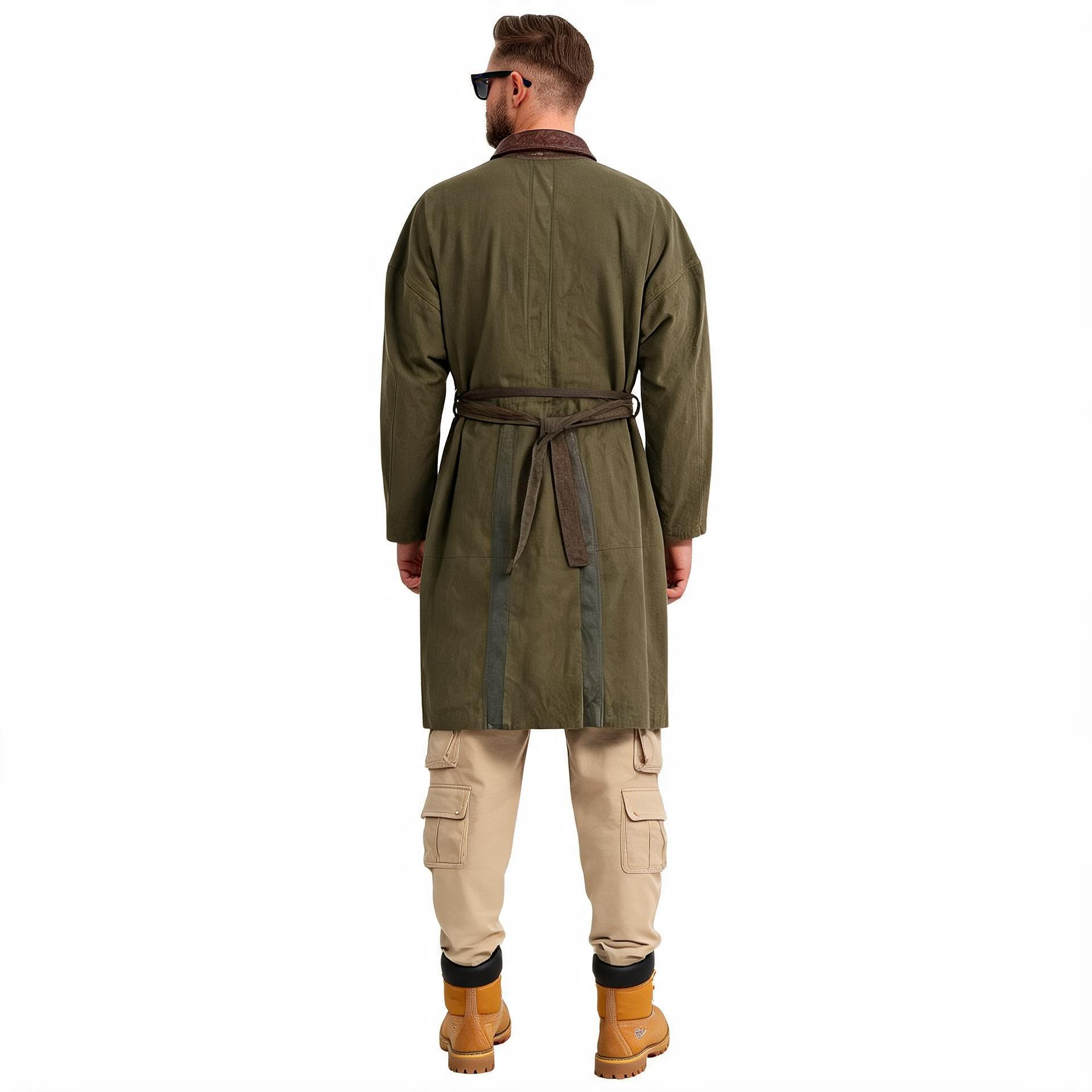Green leather jacket for man.
