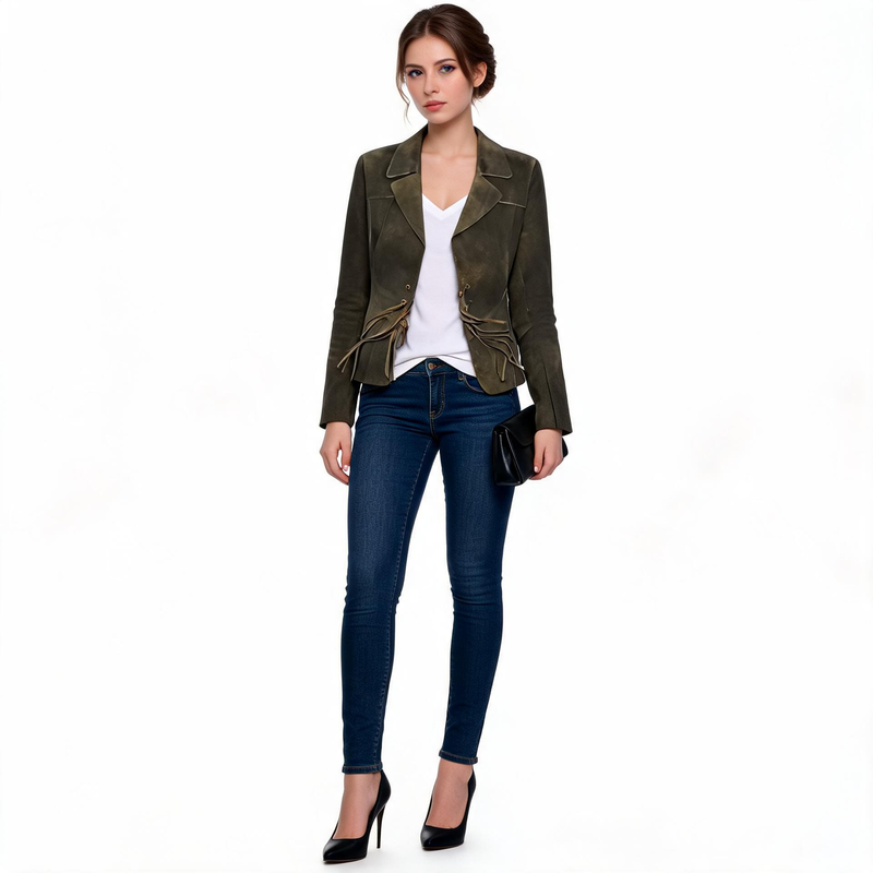 Ladies charcoal grey leather jacket.