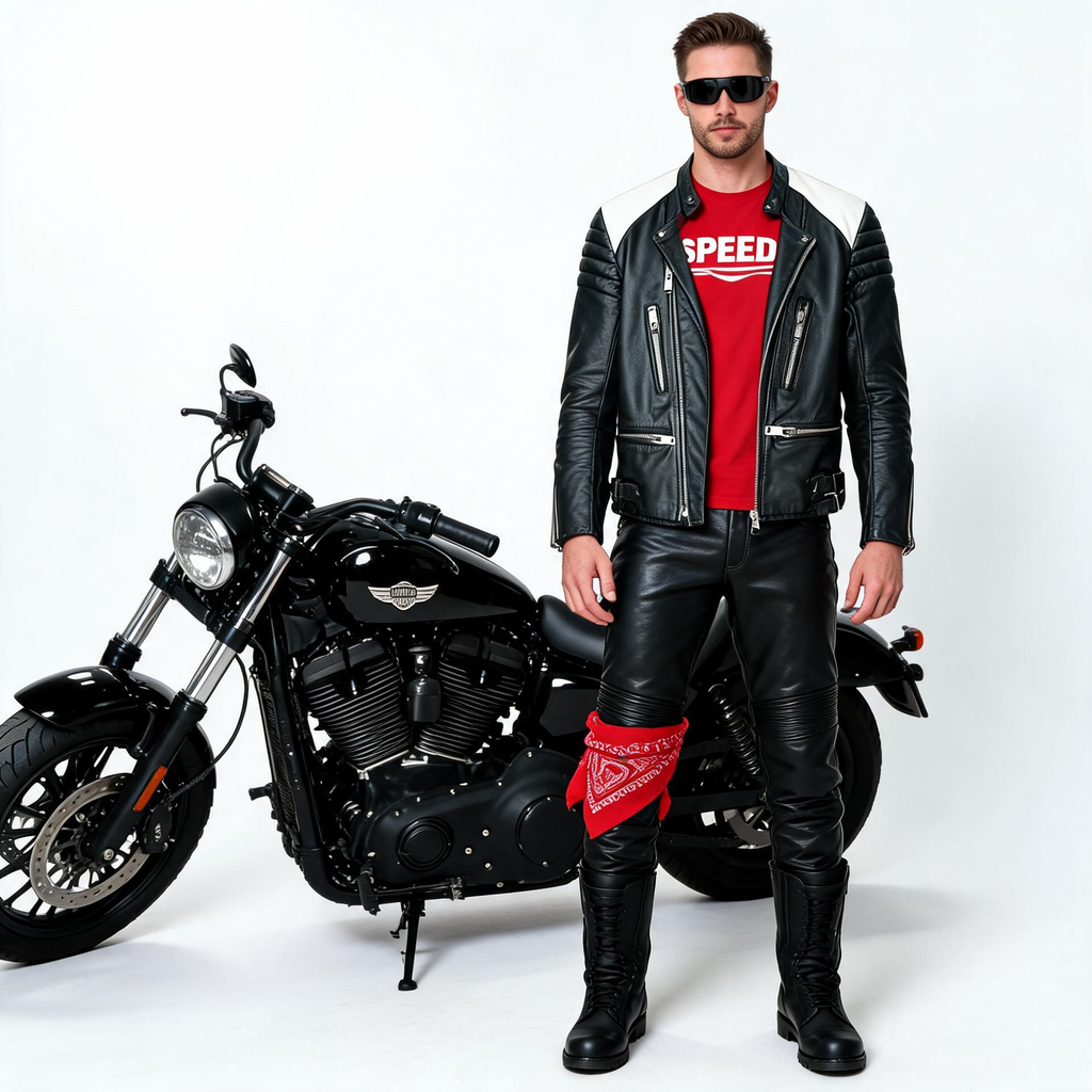 Black & white leather jacket for man.