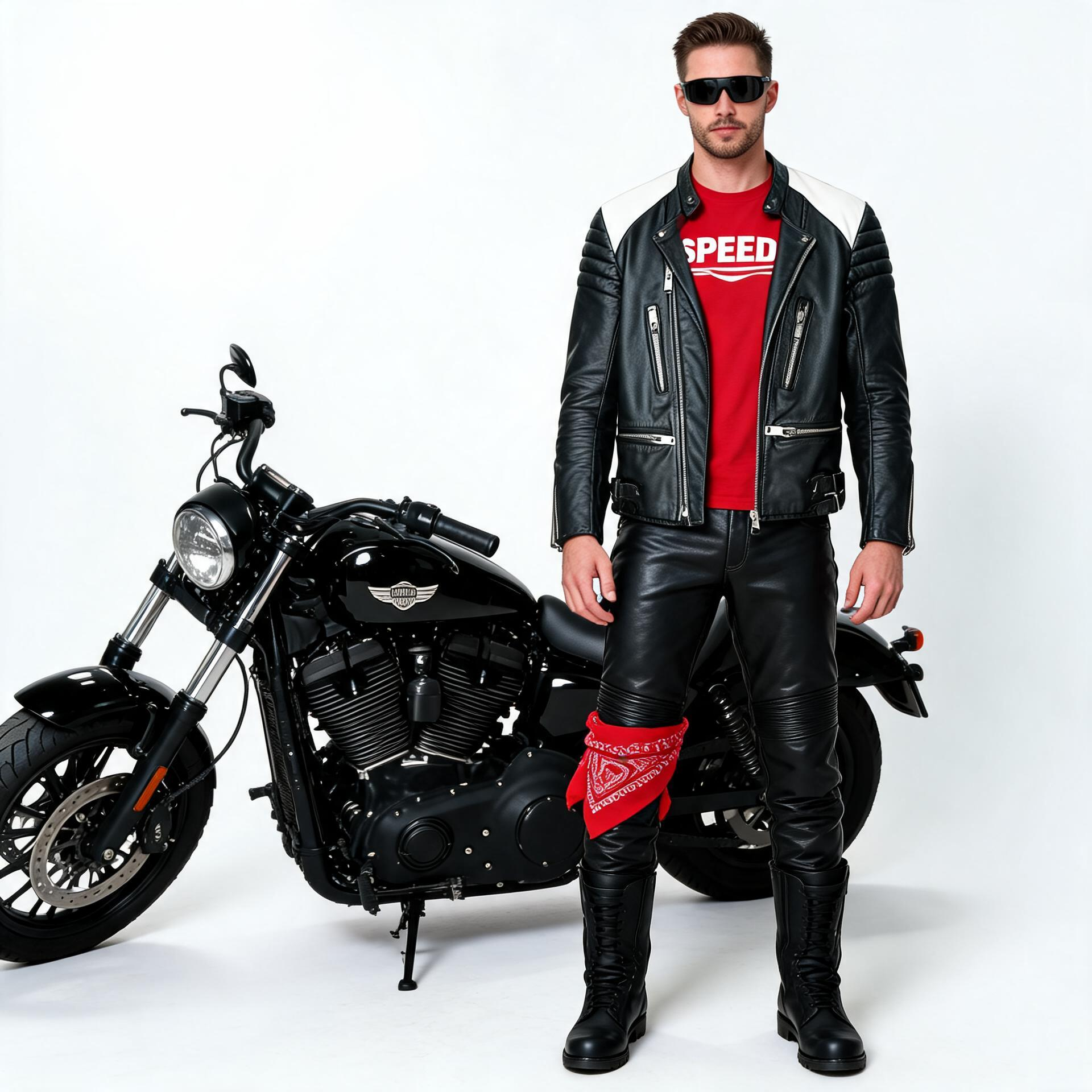 Black & white leather jacket for man.