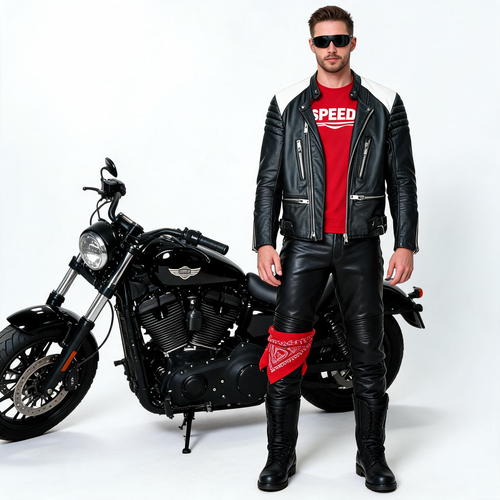Black & white leather jacket for man.