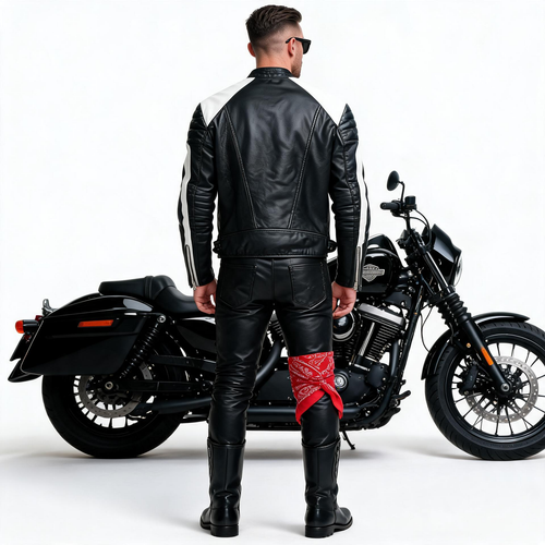 Black & white leather jacket for man.