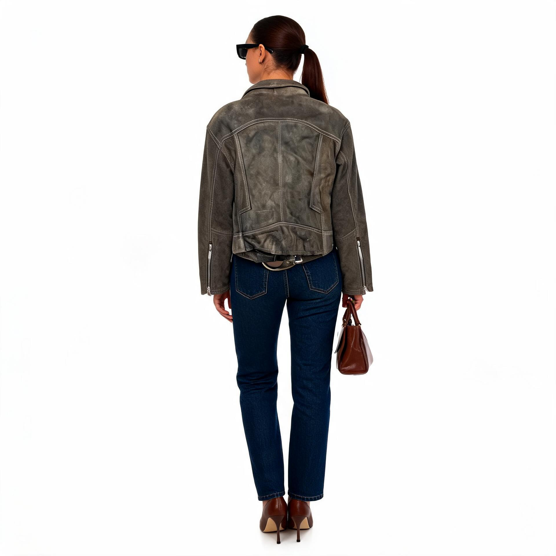 Ladies chocolate leather jacket.
