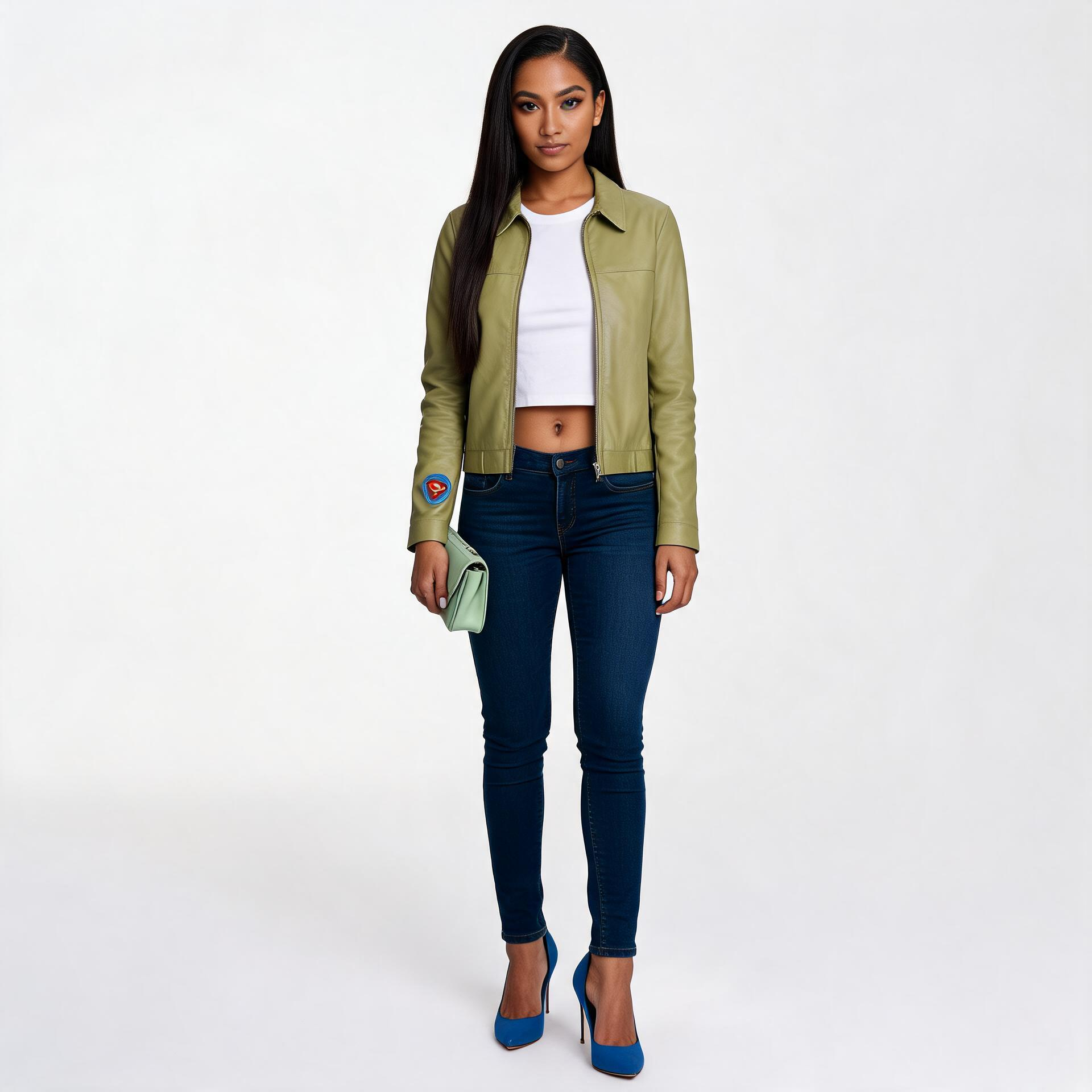 Ladies green leather jacket.