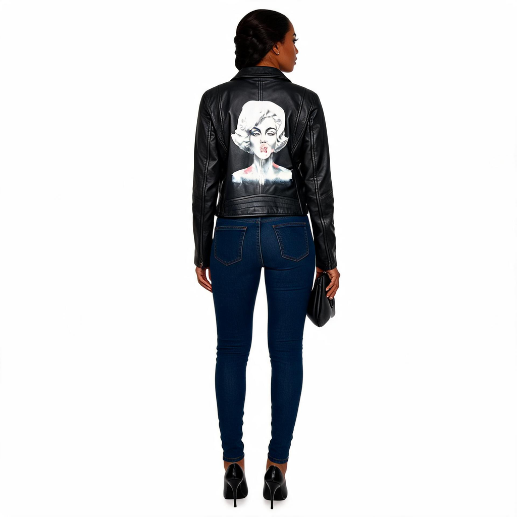 Ladies black leather jacket.