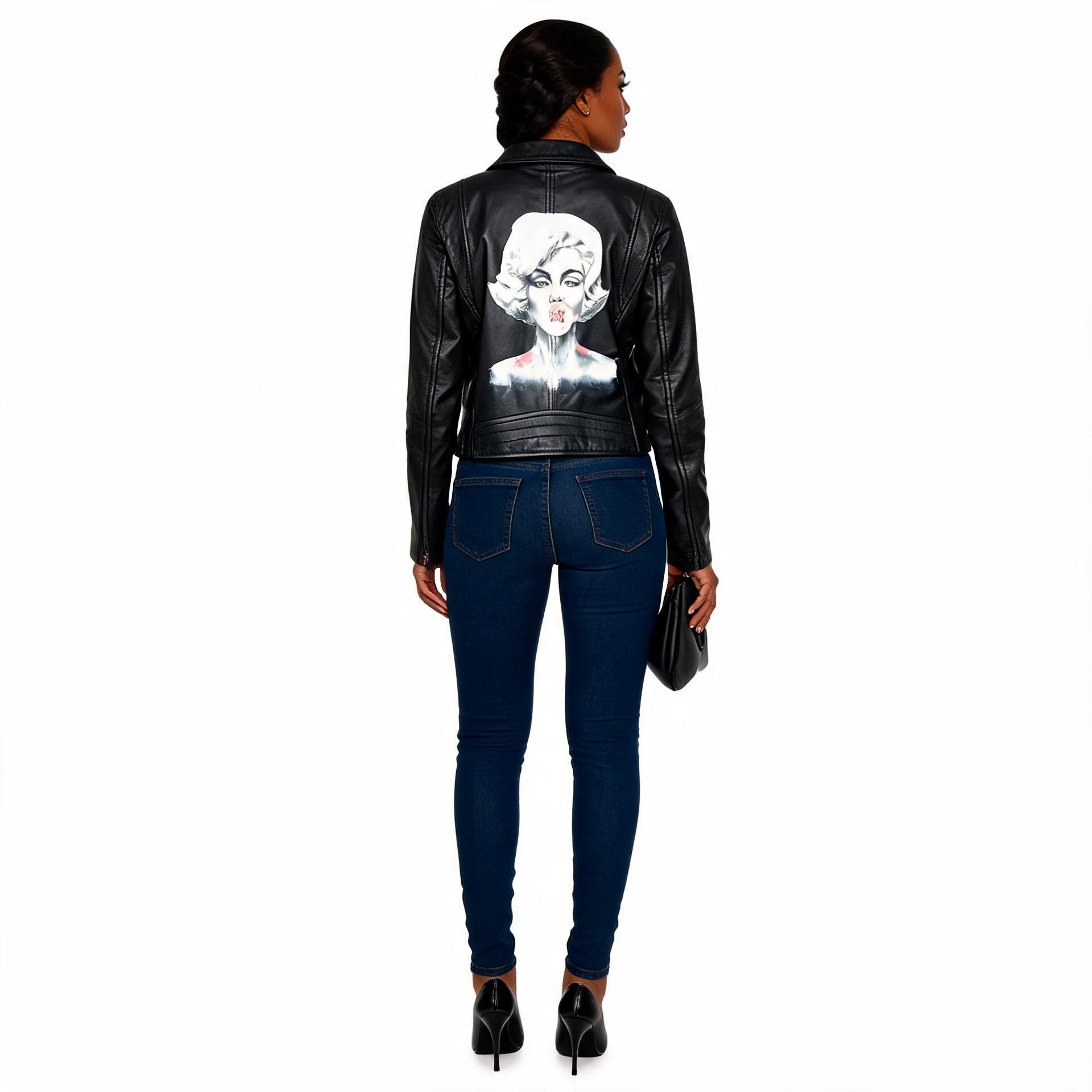 Ladies black leather jacket.