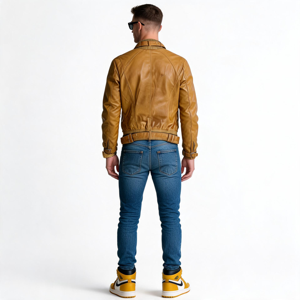 Yellow unisex leather jacket.