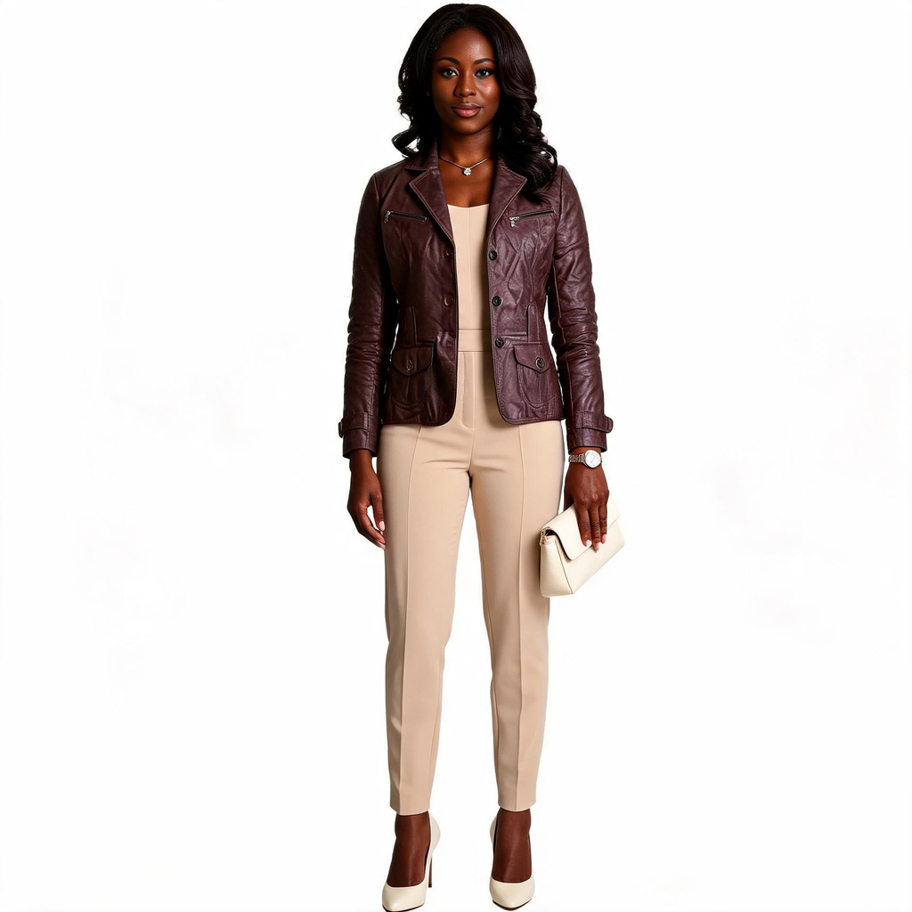 Brown leather jacket for ladies.
