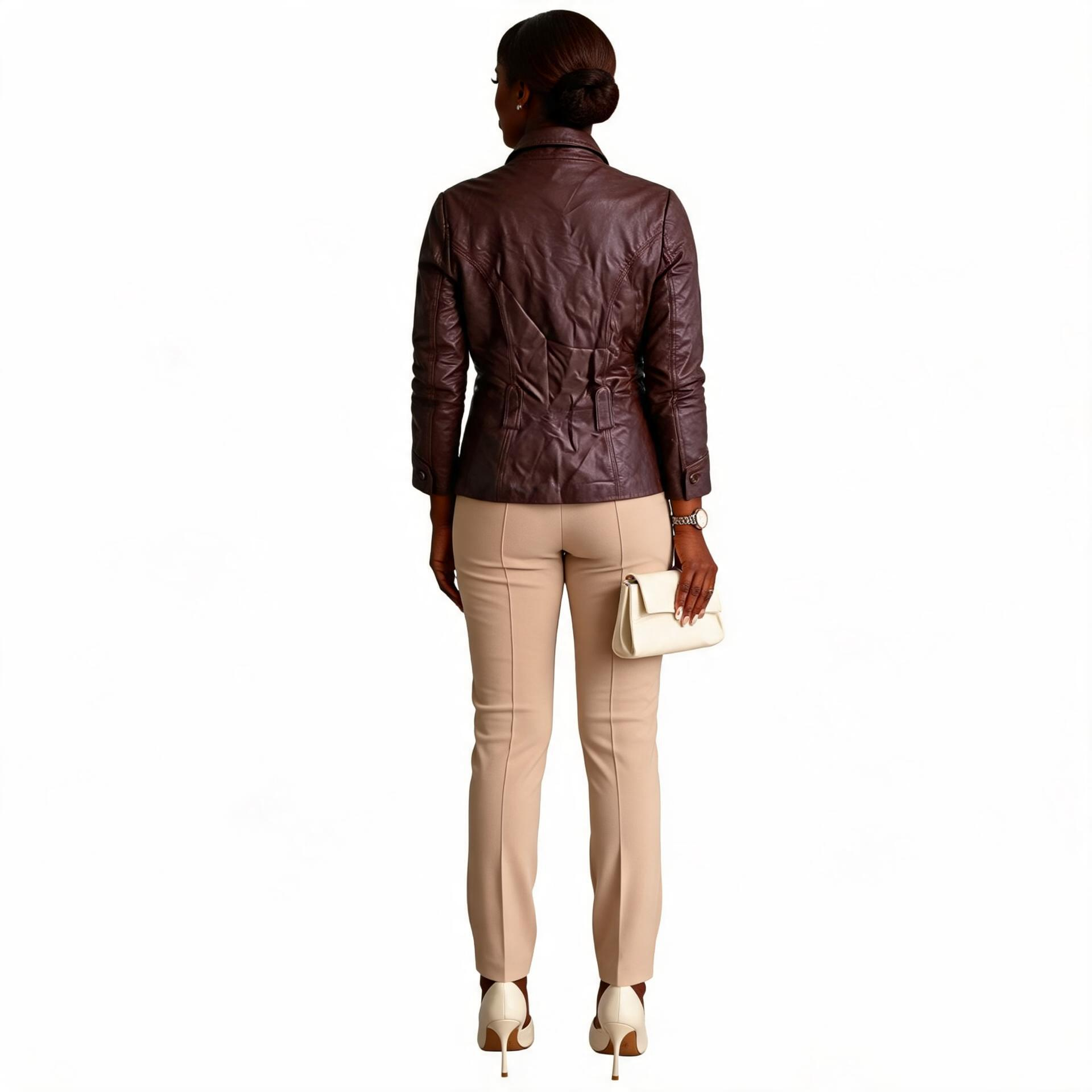 Brown leather jacket for ladies.