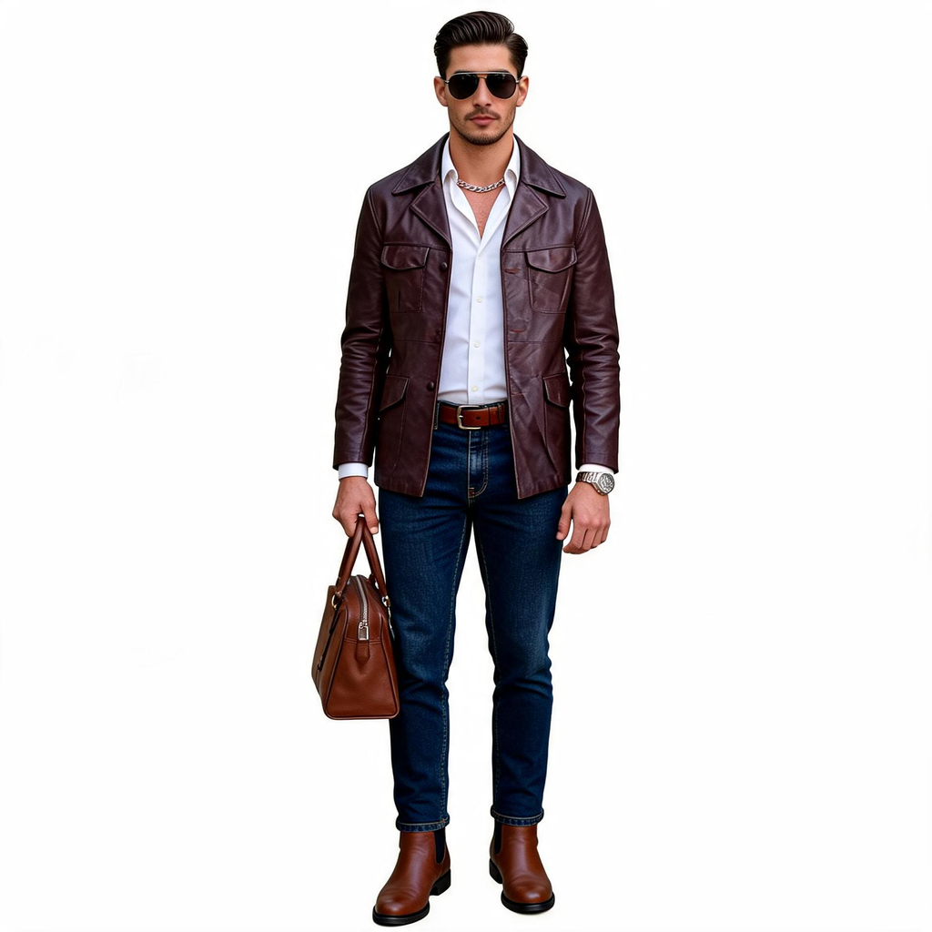 Brown leather jacket for man.