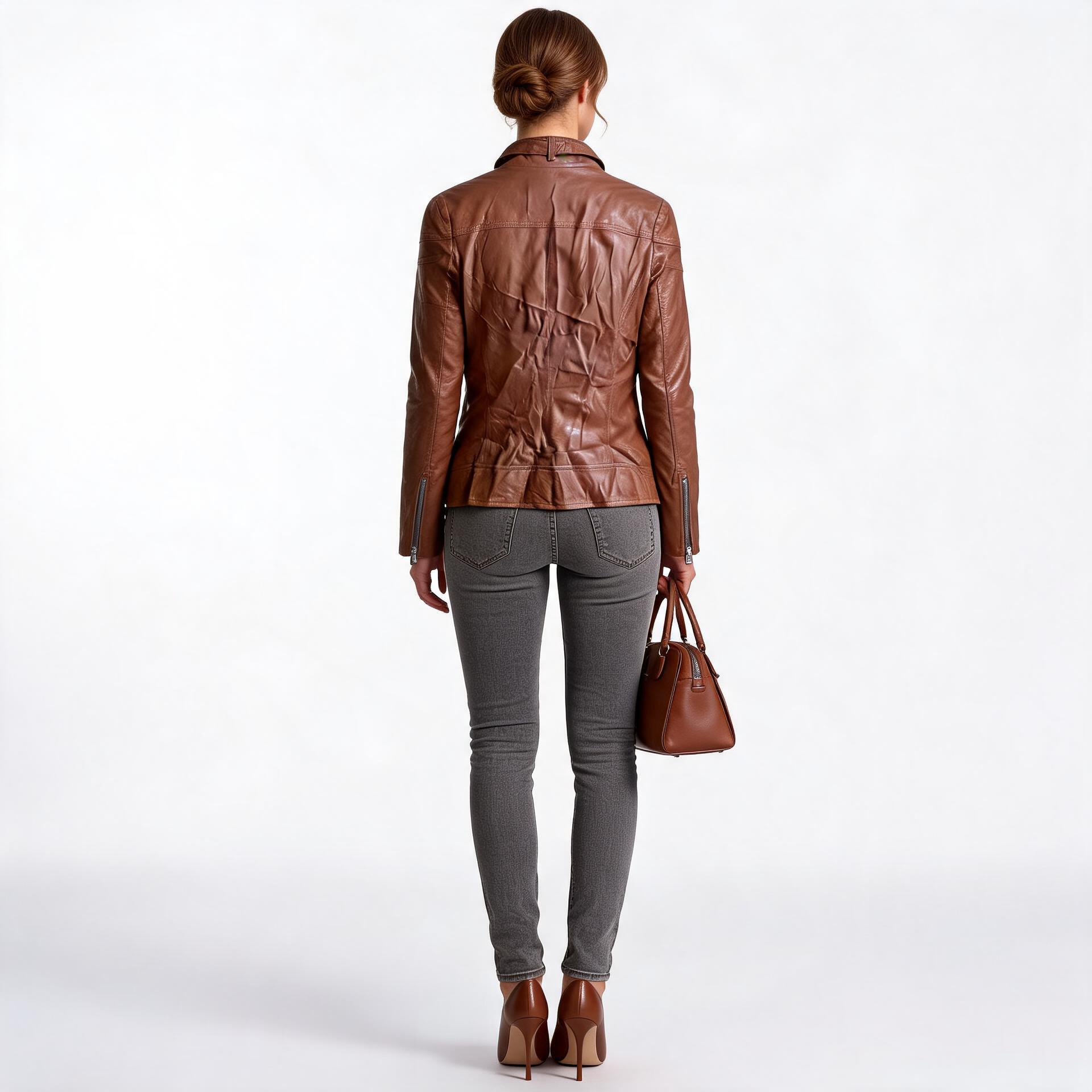 Brown leather jacket for ladies.