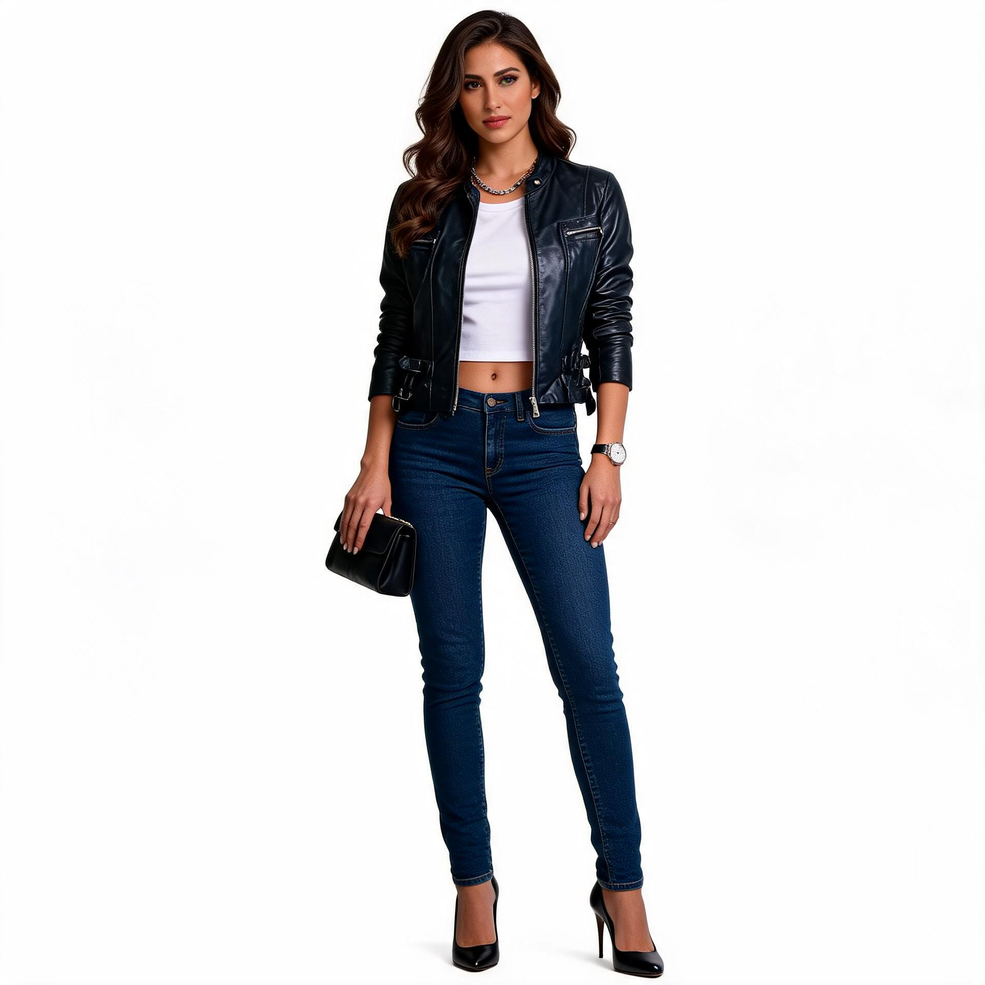 Ladies black leather jacket.