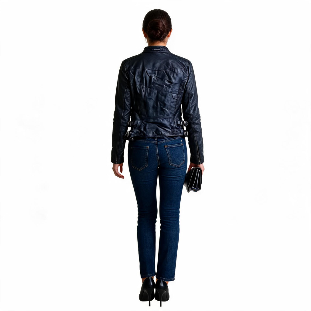 Ladies black leather jacket.