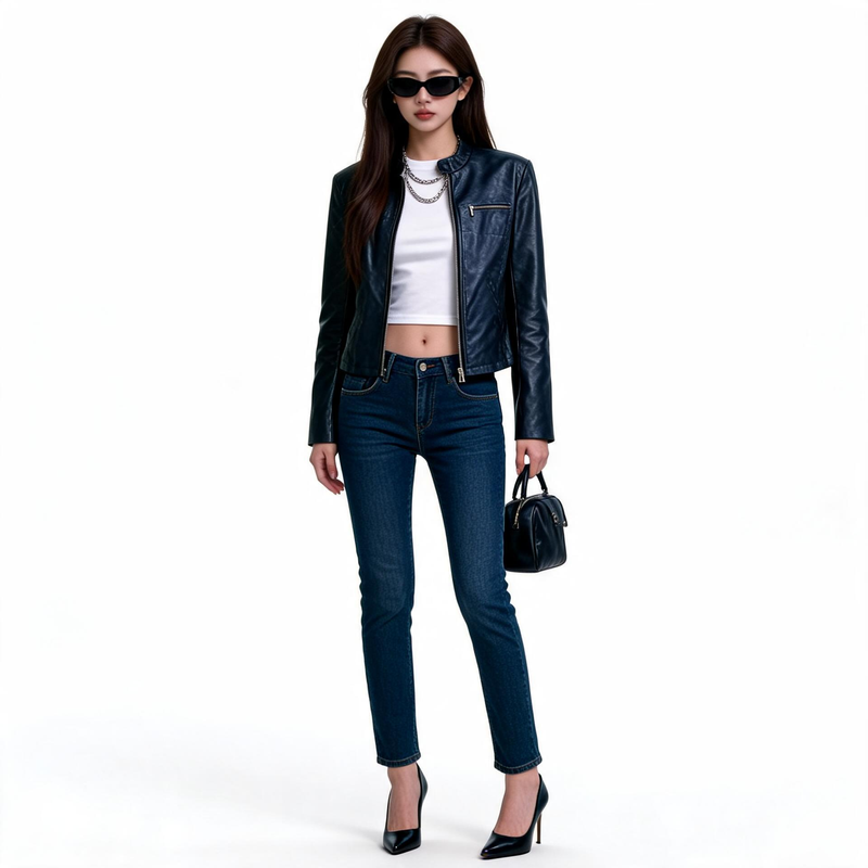 Ladies black leather jacket.