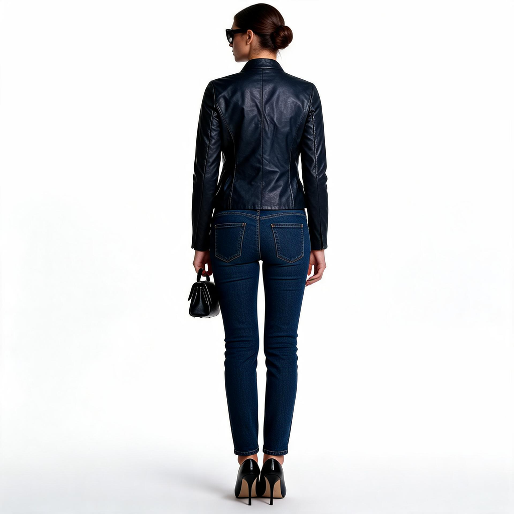 Ladies black leather jacket.