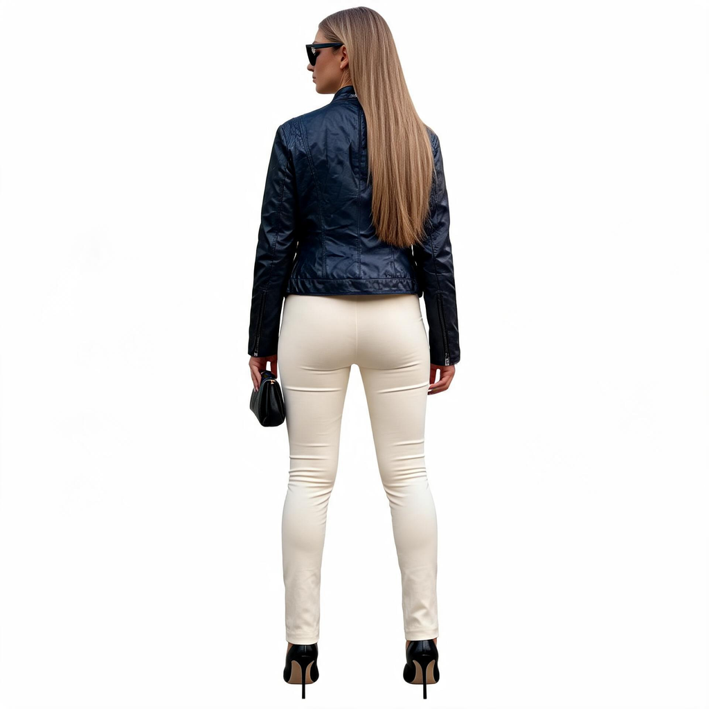 Ladies black leather jacket.