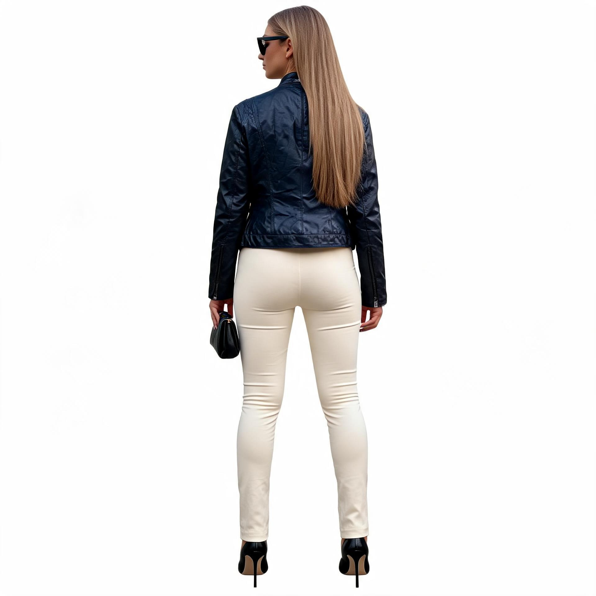 Ladies black leather jacket.