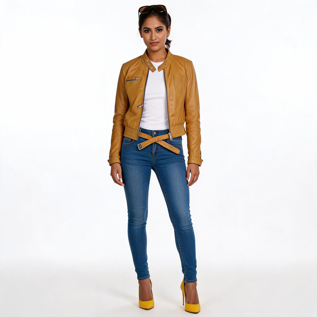 Yellow unisex leather jacket.