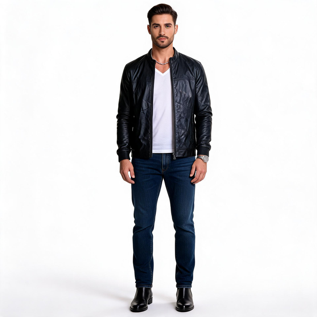 Black leather jacket for man.