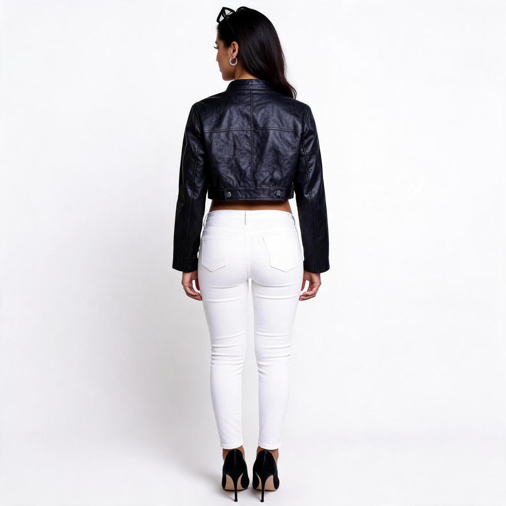 Ladies black leather jacket.