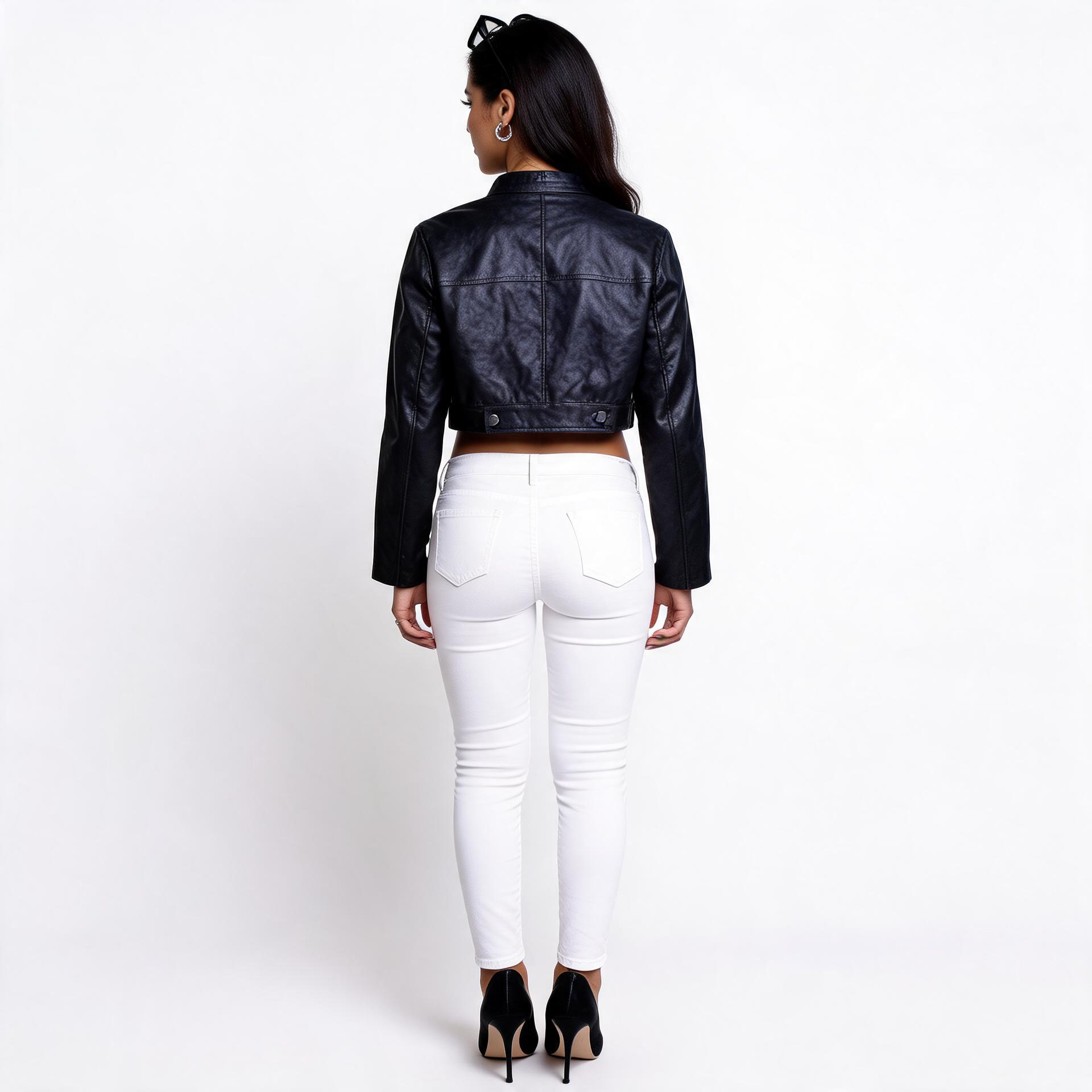 Ladies black leather jacket.