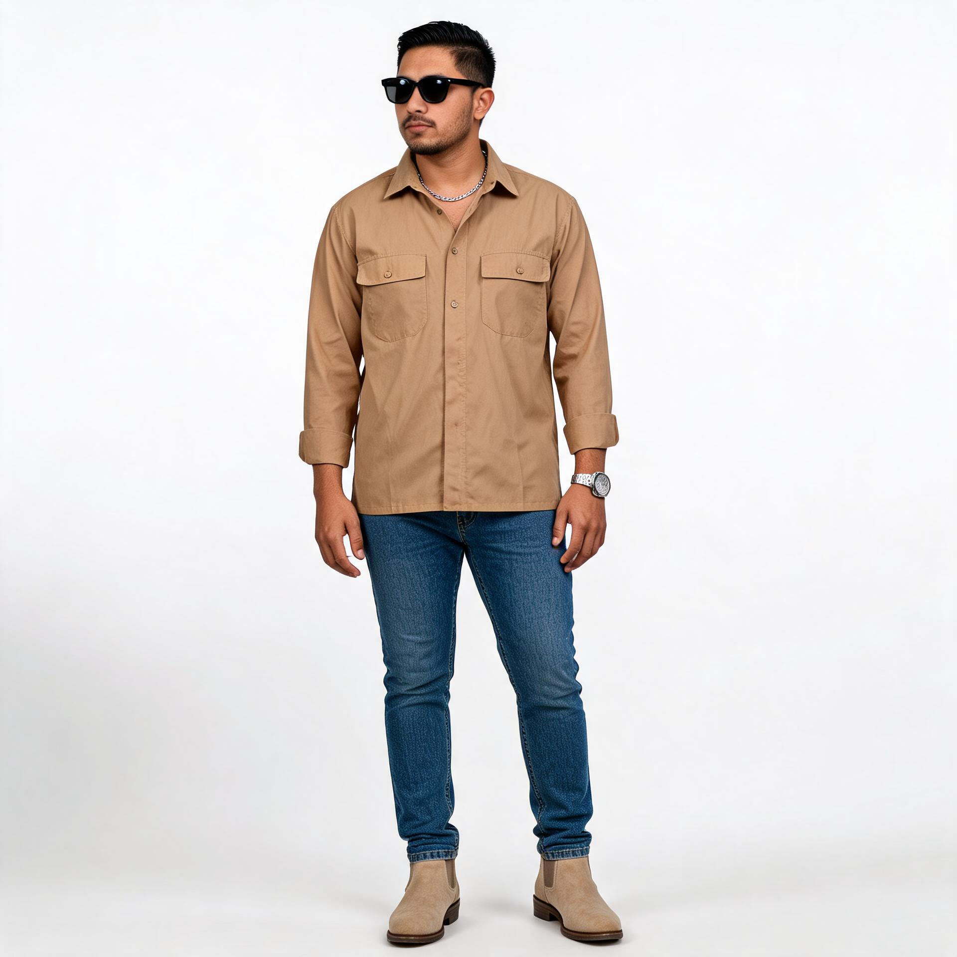Brown leather shirt for man.