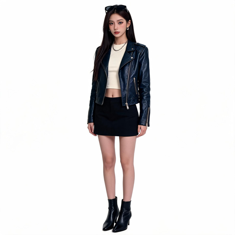 Ladies black leather jacket.