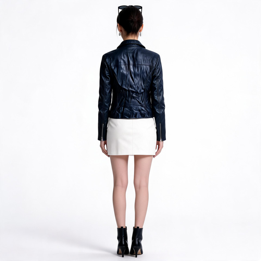 Ladies black leather jacket.
