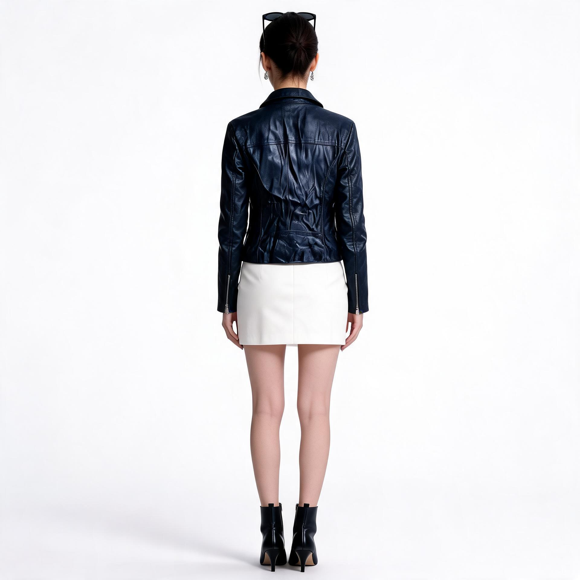 Ladies black leather jacket.