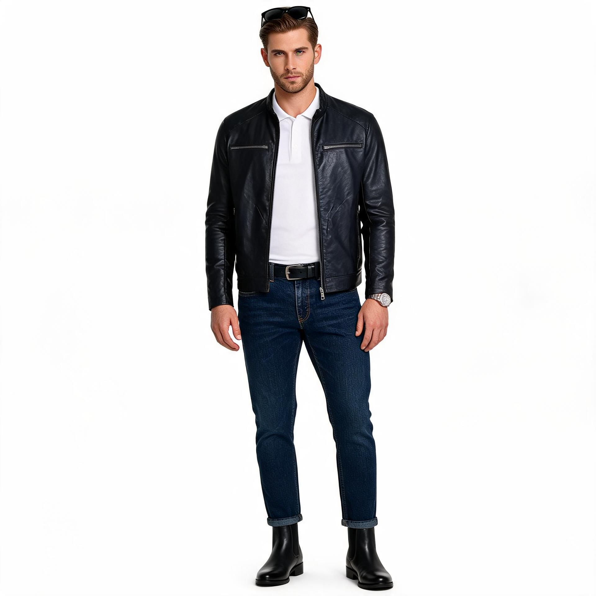 Black leather jacket for man.