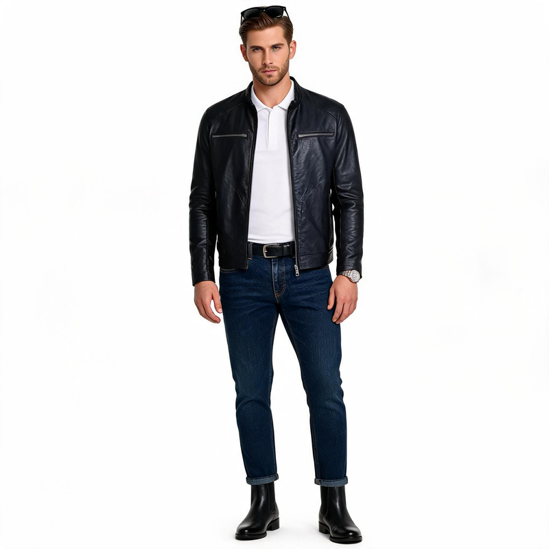 Black leather jacket for man.